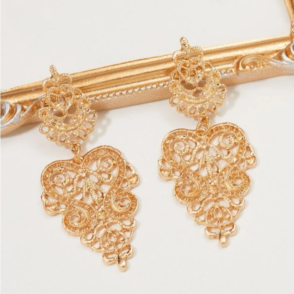 Lacy Glam Baroque GoddessWear Filigree & Scroll Gilded Gold Statement Ea… - Picture 6 of 9